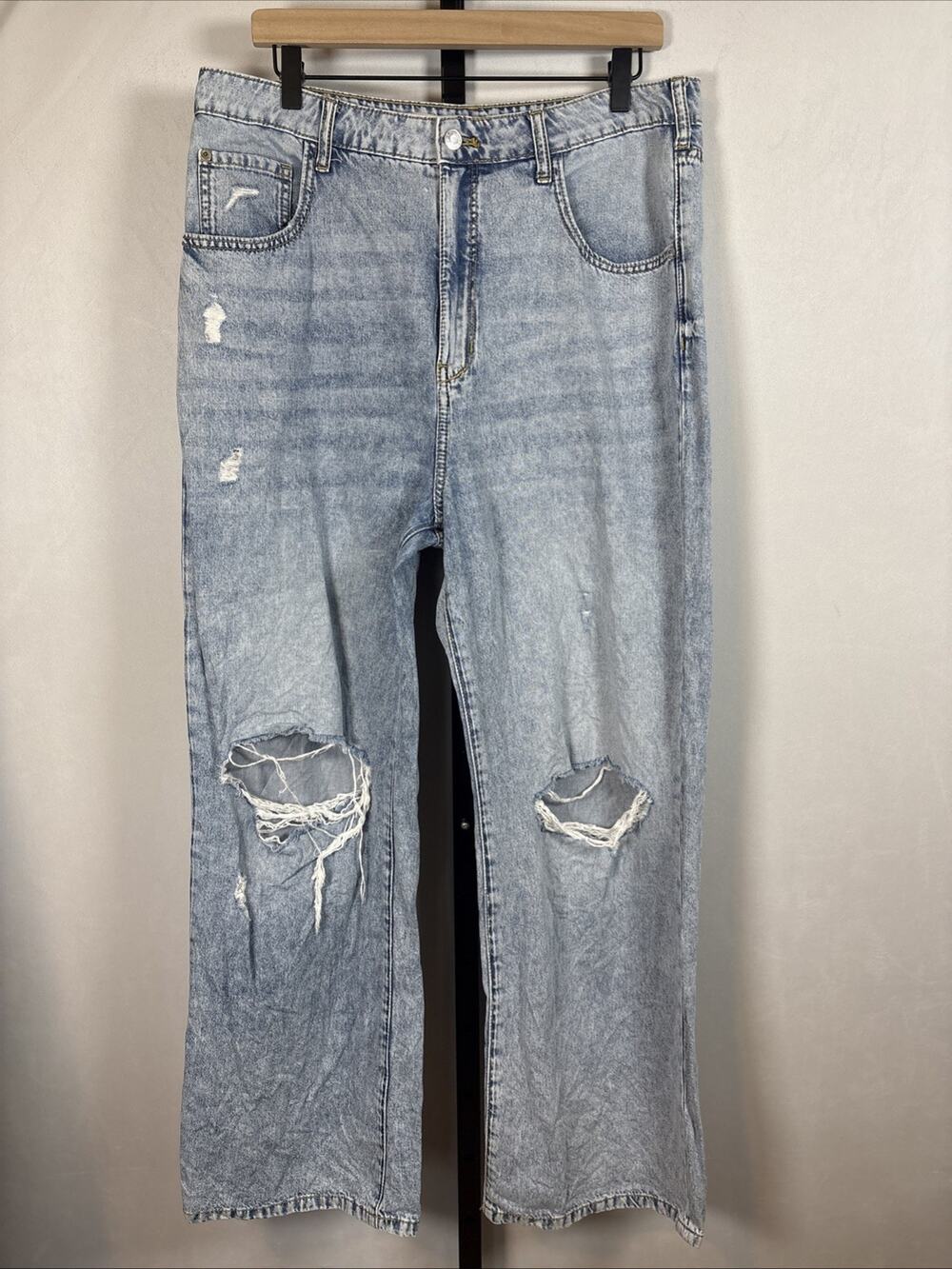 Anthropologie Pilcro Wide Leg Jeans 31 Light Acid Washed Distressed 90s Grunge